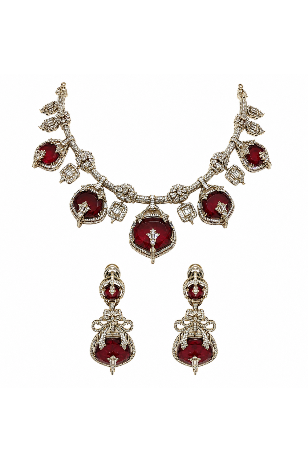 Ruby Semi-Precious Stone Moissanite Necklace Set
