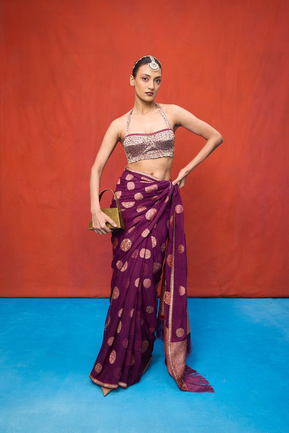 Handwoven Wine Chiffon Banarasi Saree