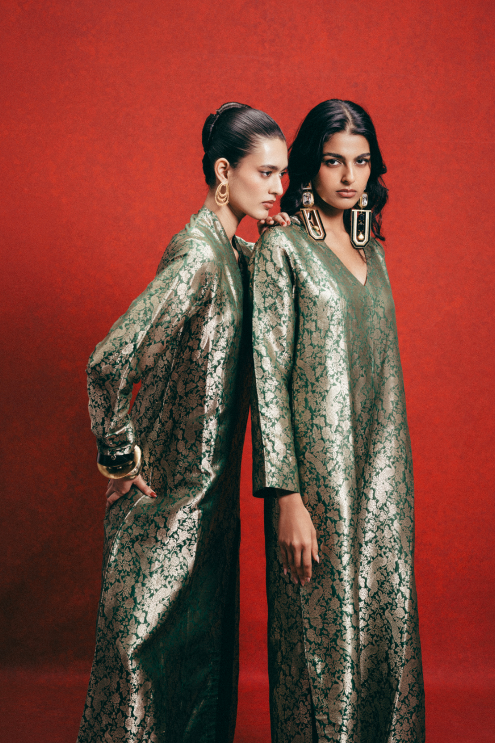 Handwoven Sage Green Banarasi Kaftan