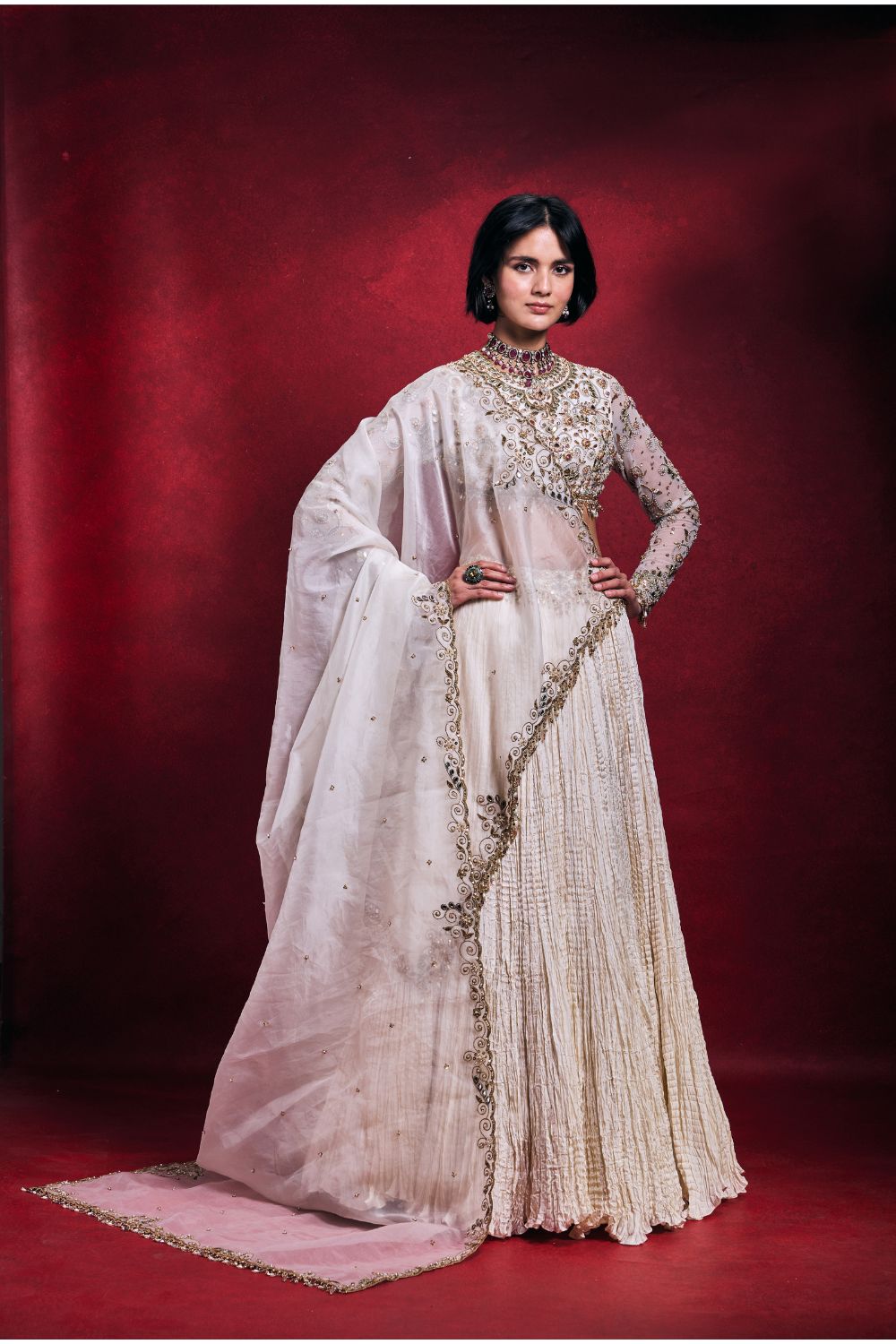 IVORY CRUSHED LEHENGA SET