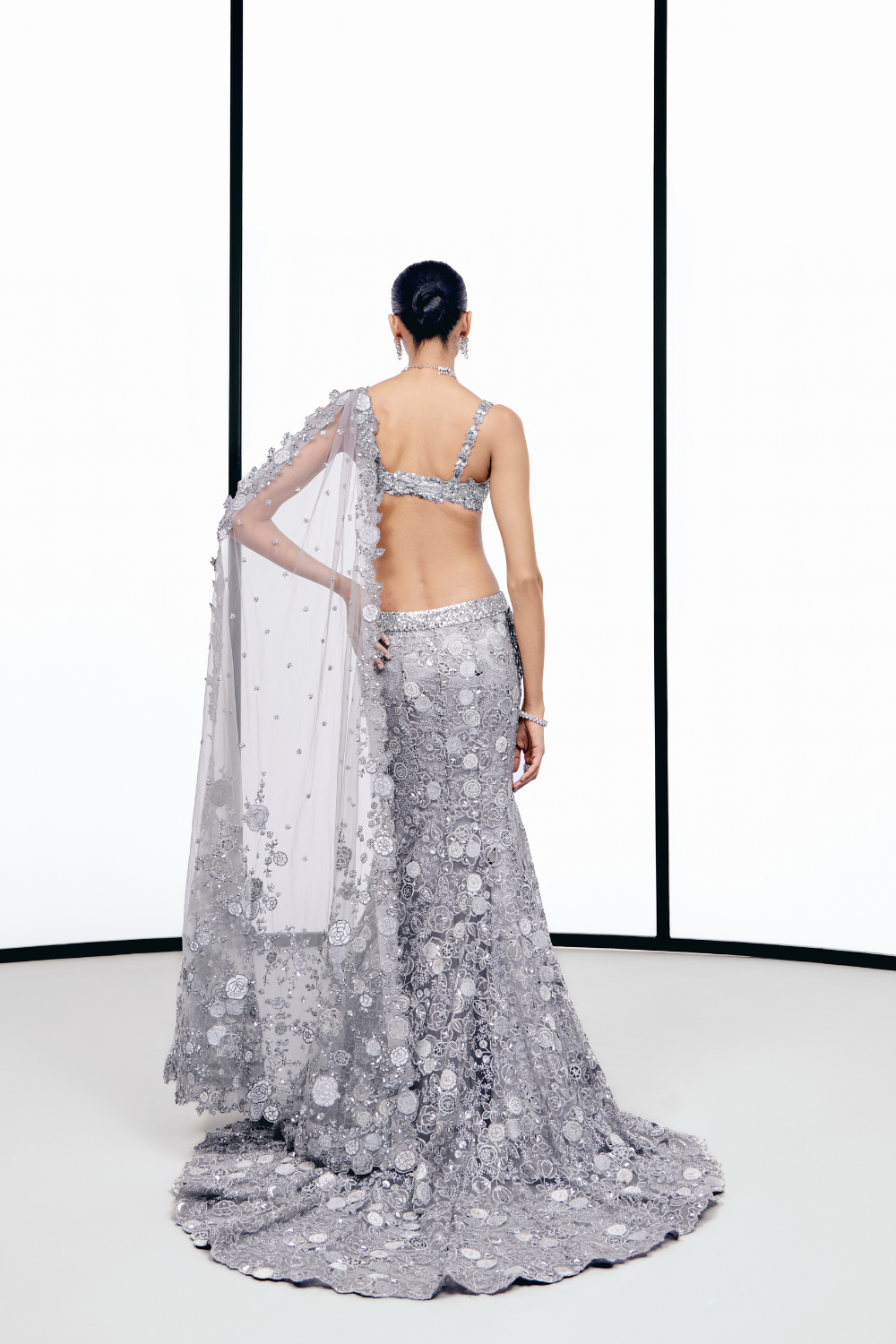 Silver Applique Fishcut Lehenga set