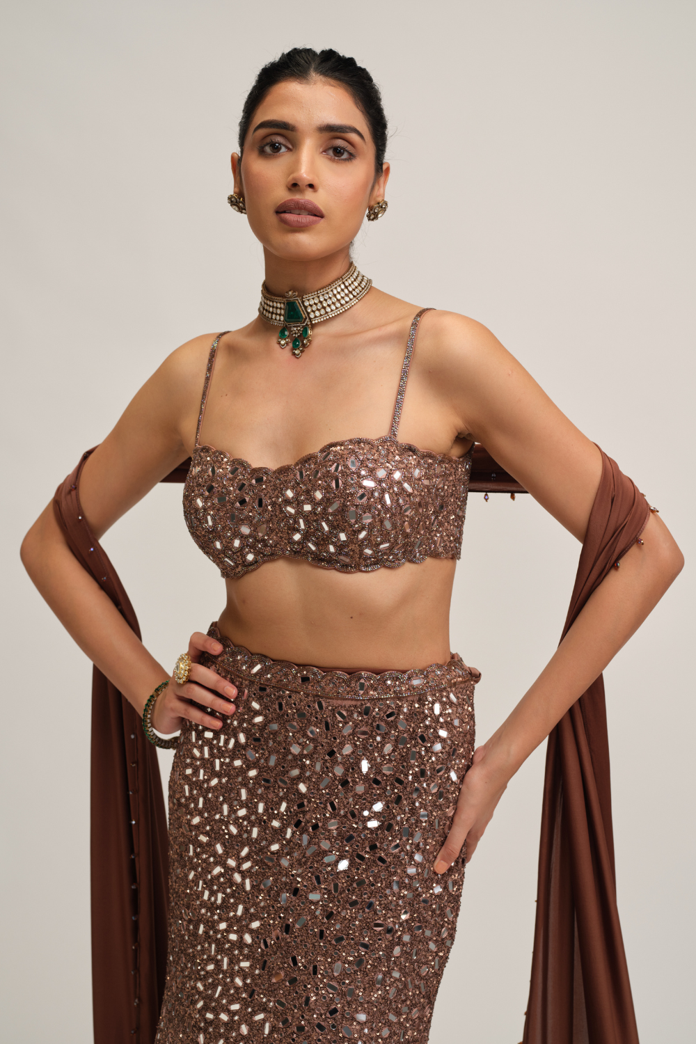 Deep Beige Fishcut Lehenga Set