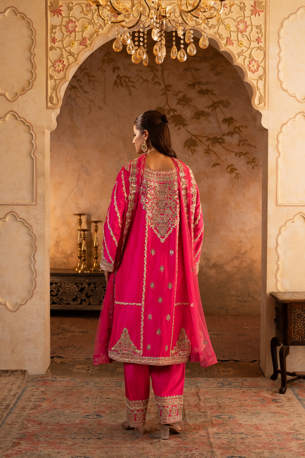 Fuchsia Pink Silk Suit Set