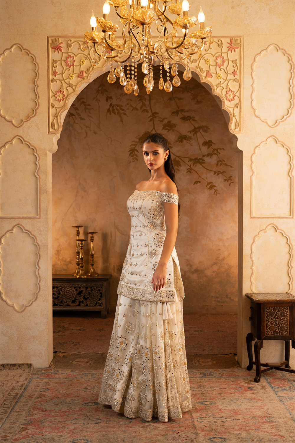 Ivory Net Sharara Set
