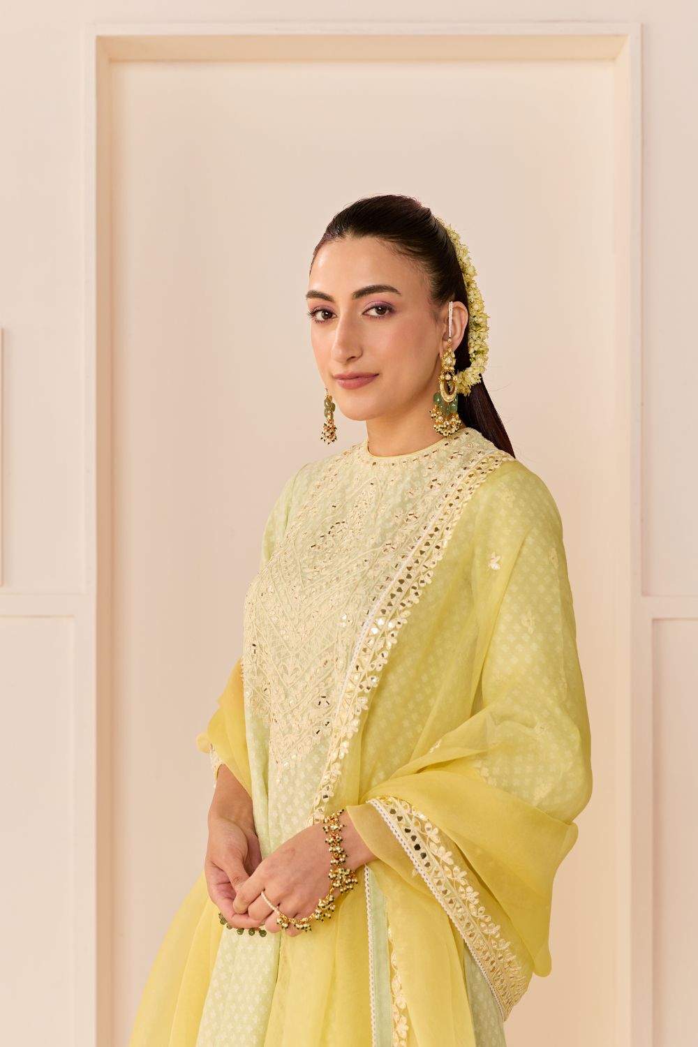 NIDA -  MINT GREEN SHORT CHOGA WITH FARSHI SALWAR AND DUPATTA