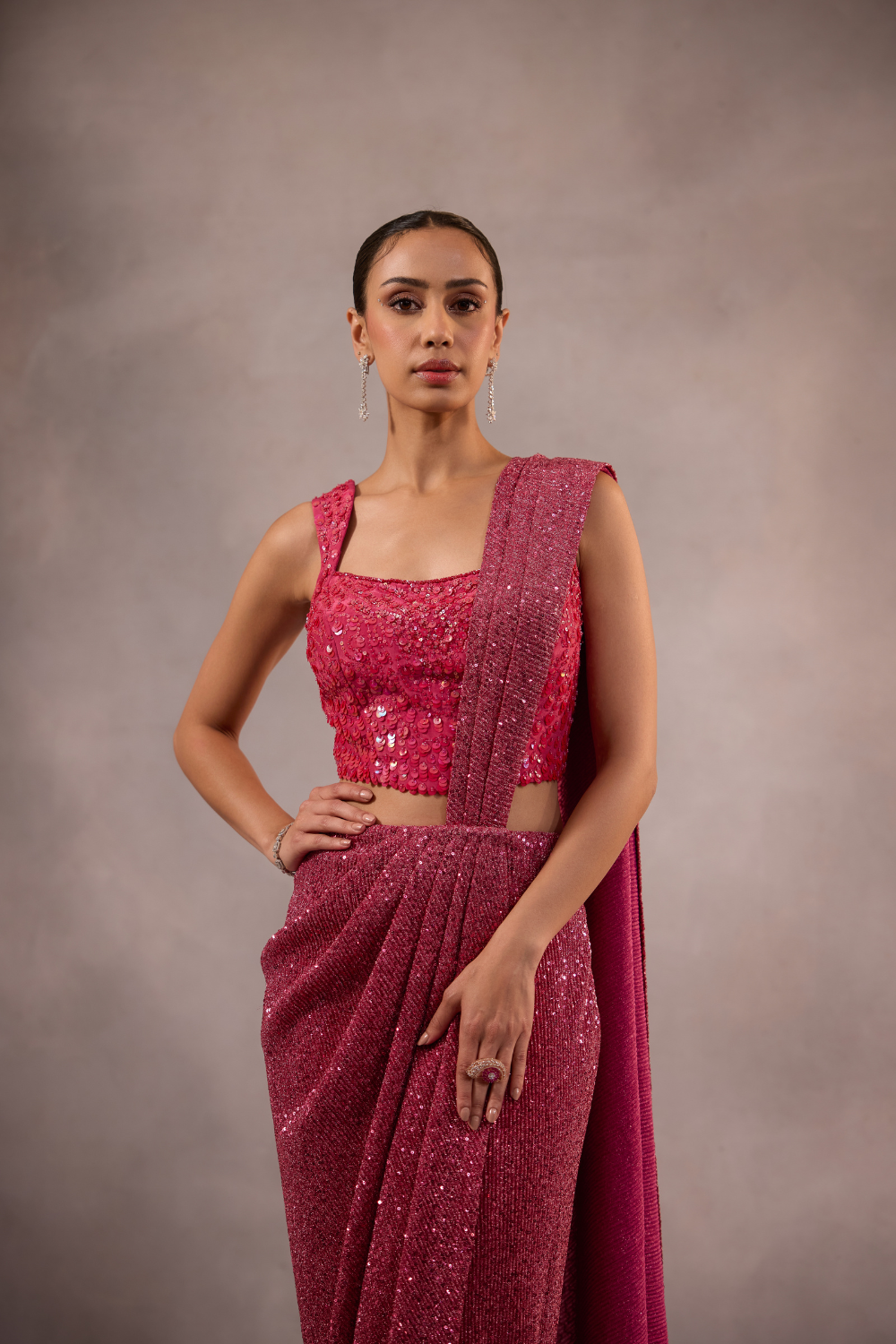 Cherry Pink Drape Saree with Blouse