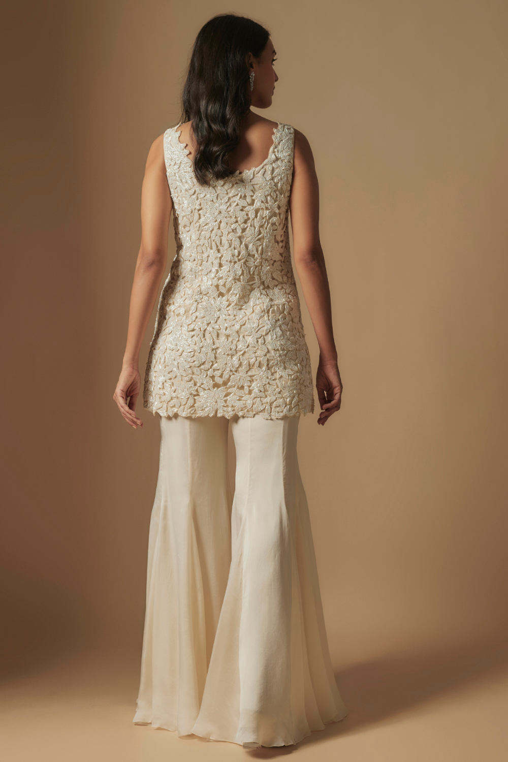 Tidal Hand embroidered short kurti with sharara and hand embroidered dupattta