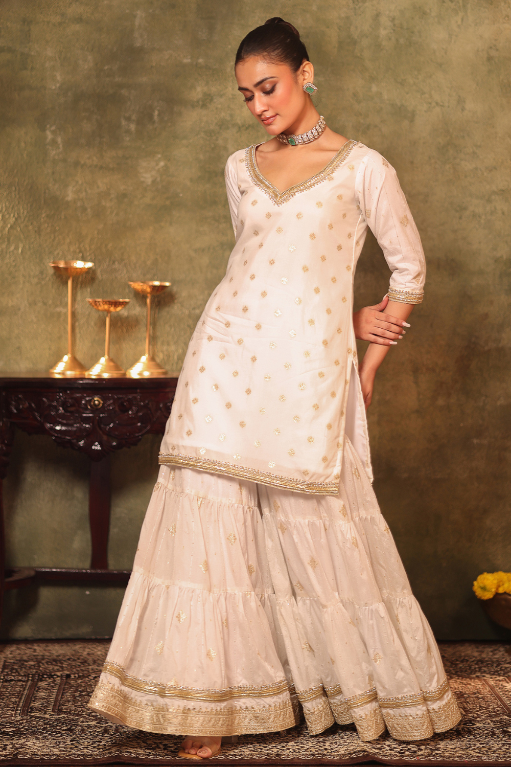 White Kurta and Gharara Set
