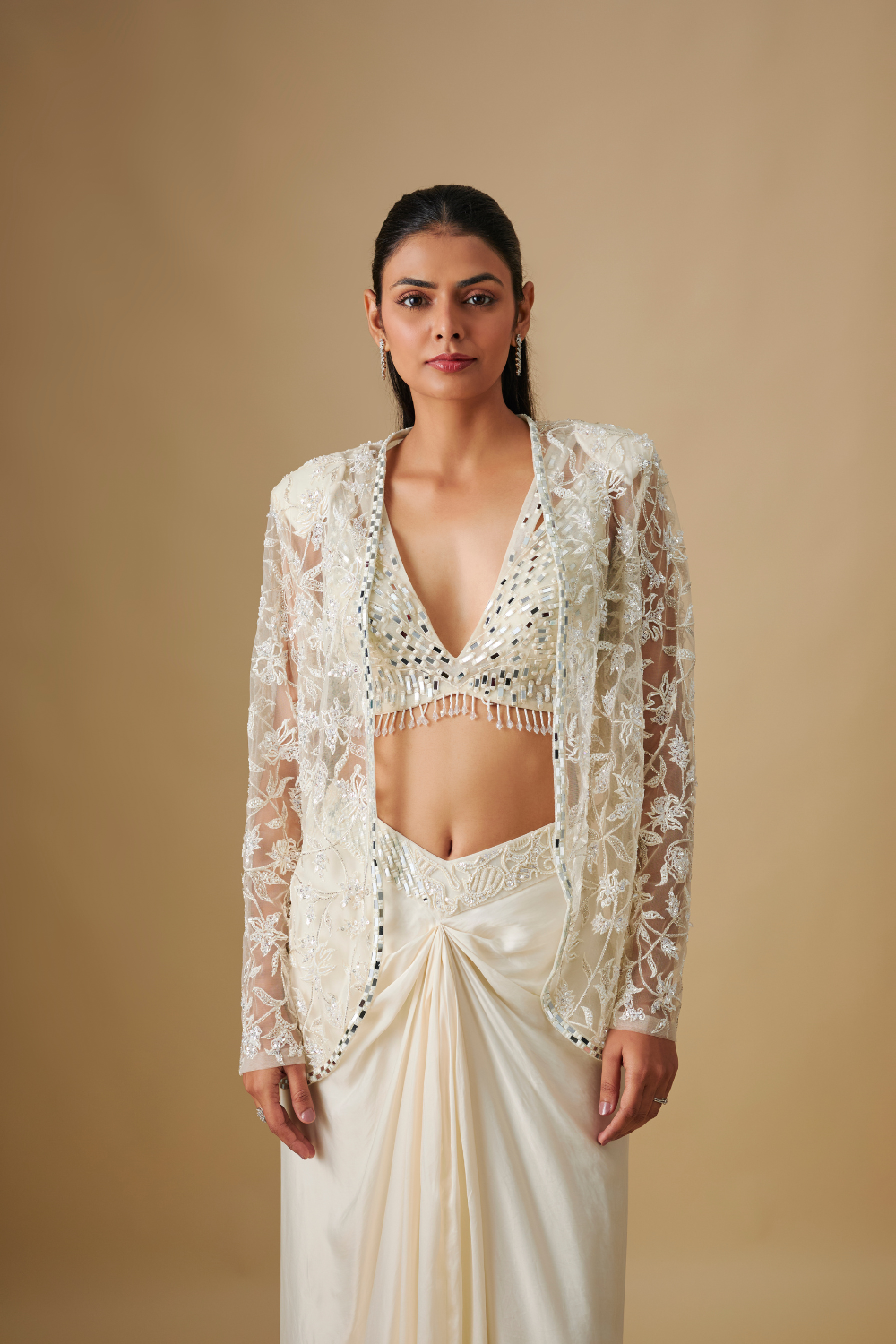 Waverly- Ivory Drape Mirror Blouse with cape