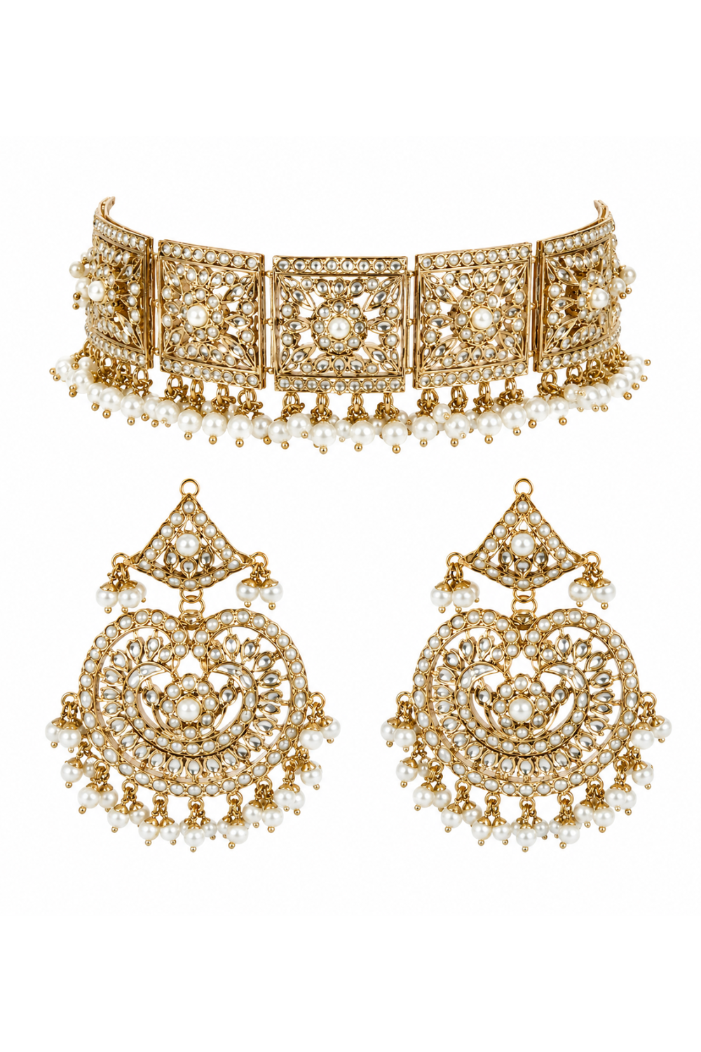Gold Plated Handcrafted Jadau Necklace Set