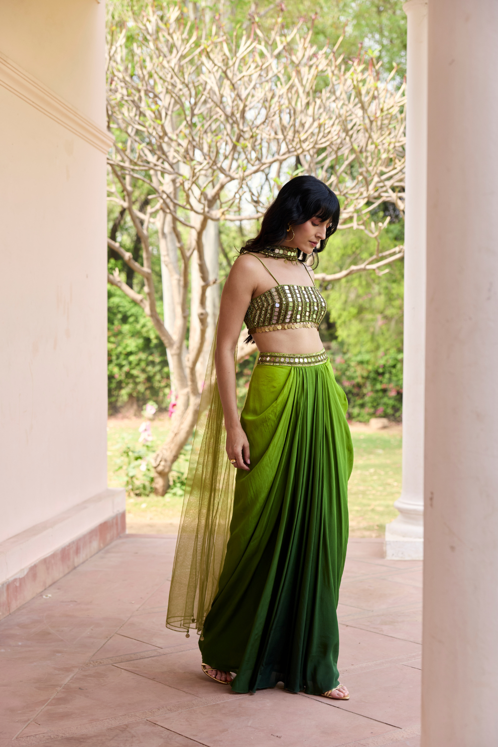 ALGAE GREEN OMBRE DHOTI SKIRT SET