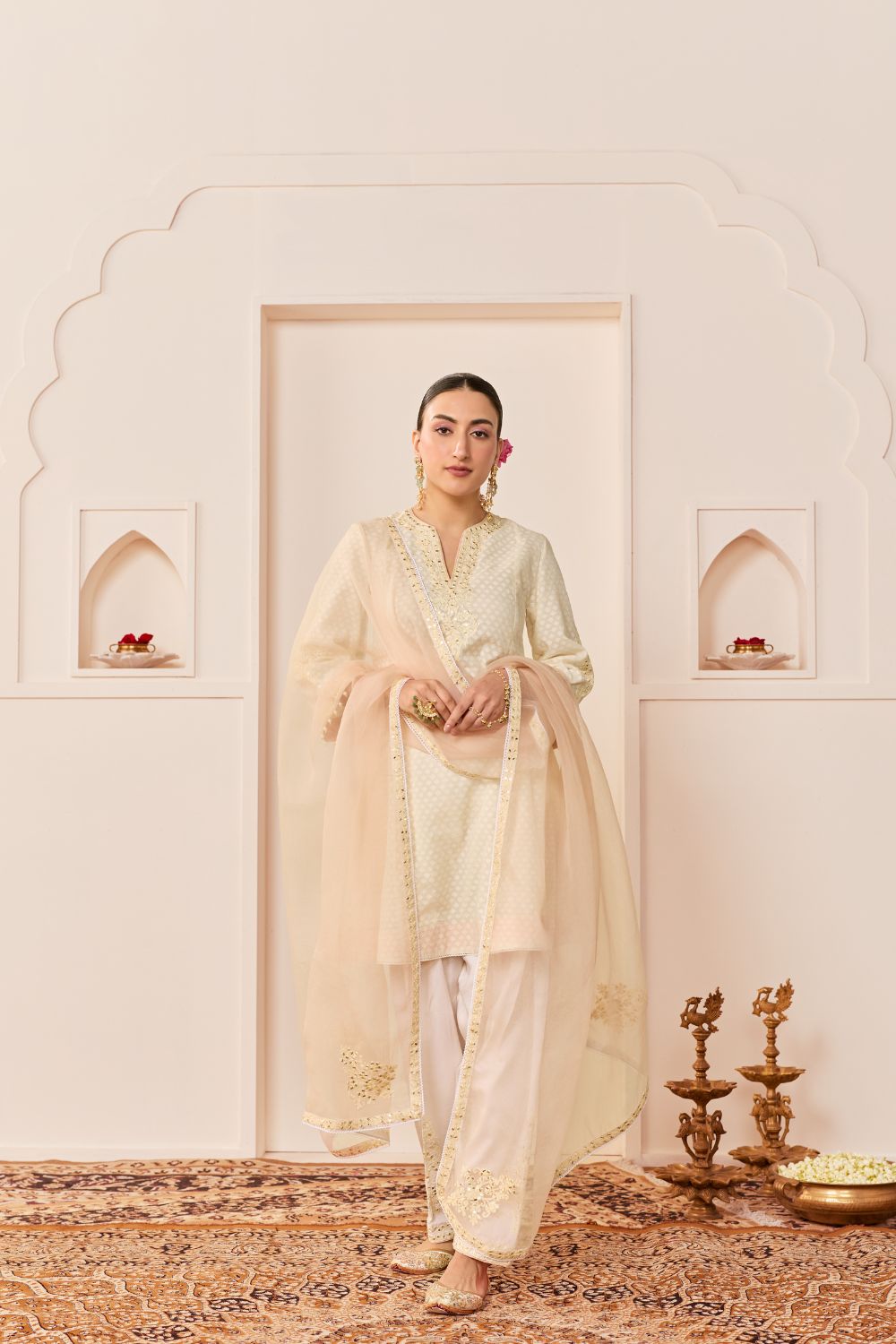 NIDA - DAISY IVORY  SHORT CHOGA WITH FARSHI SALWAR AND DUPATTA