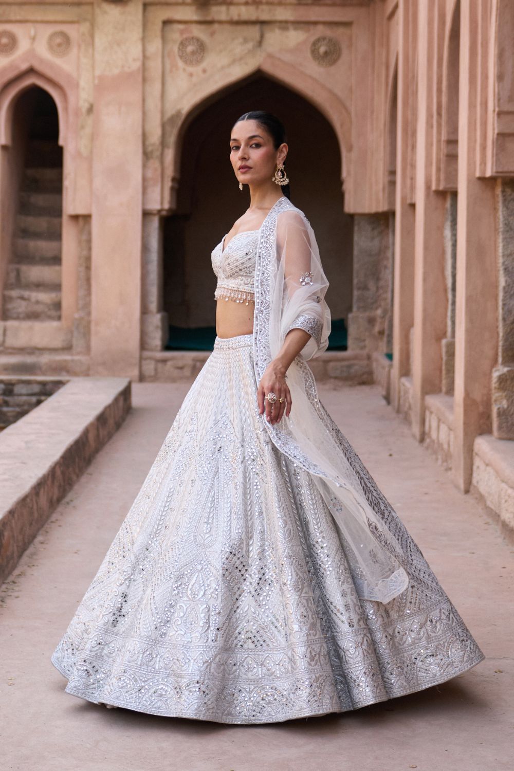 CHAANDNI — Ivory Raw Silk Lehenga Set