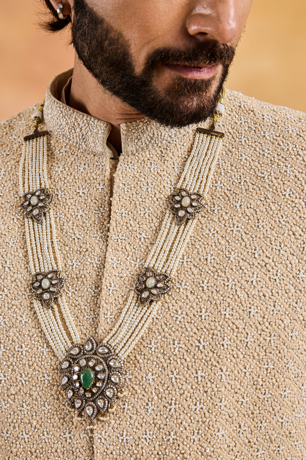 Champagne Raw Silk Sherwani Kurta Churidar Set