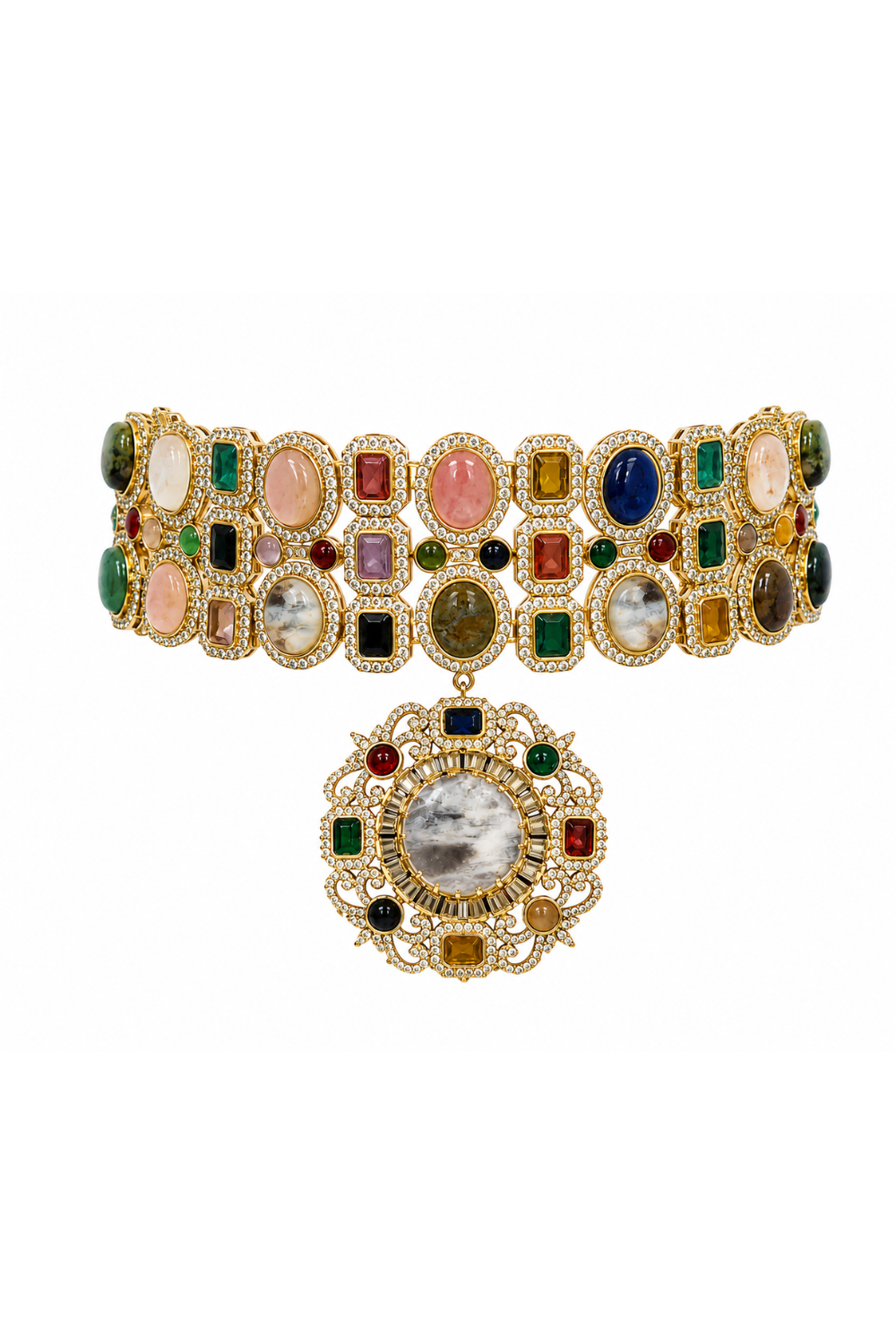 Multicolour Semi-Precious Stone Moissanite Choker Set