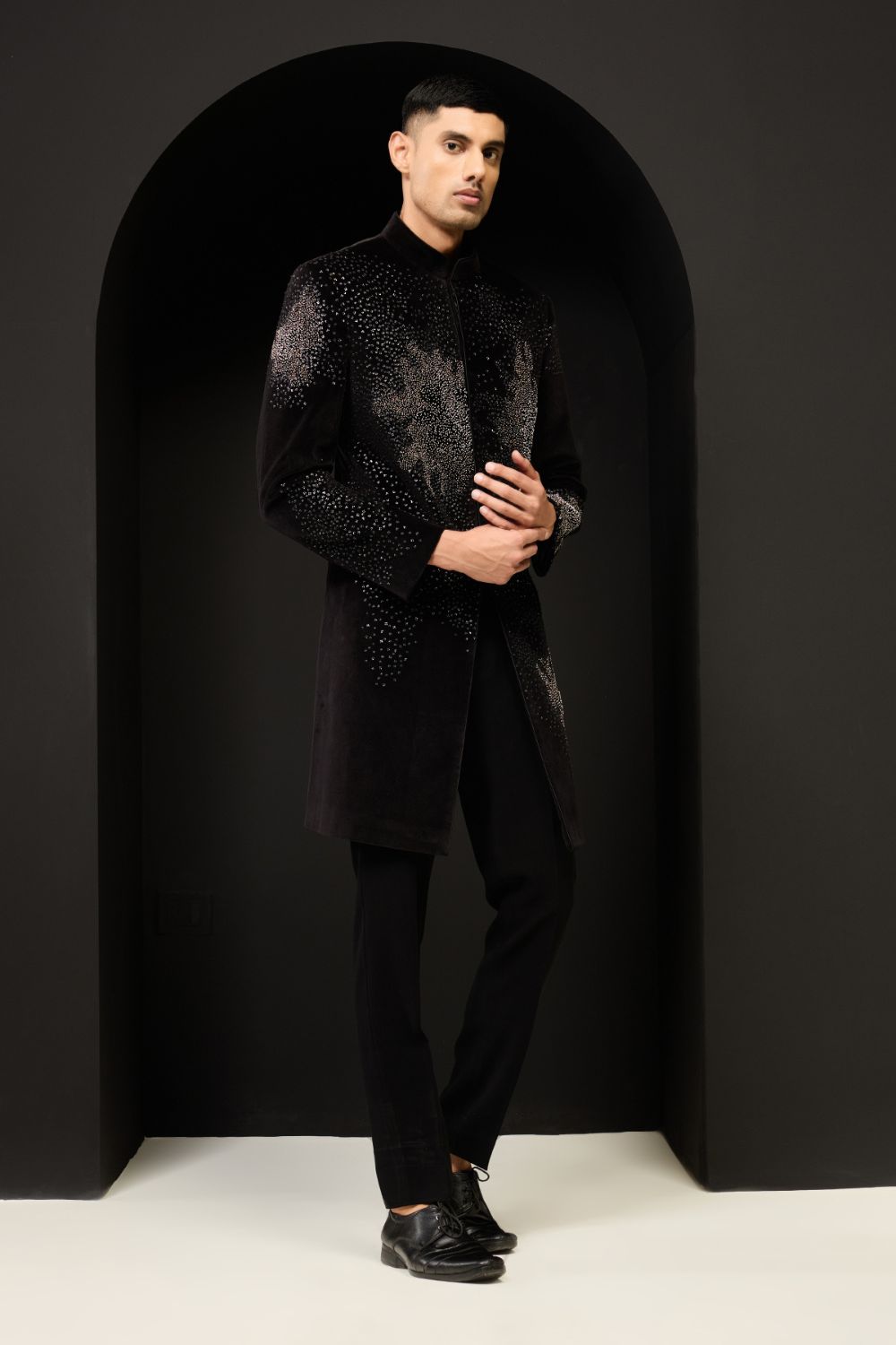 Black indo Western highlighting with sequins, pearls and nalki