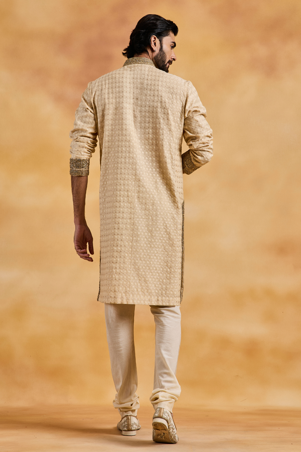 Beige Chanderi Booti Kurta Churidar Set