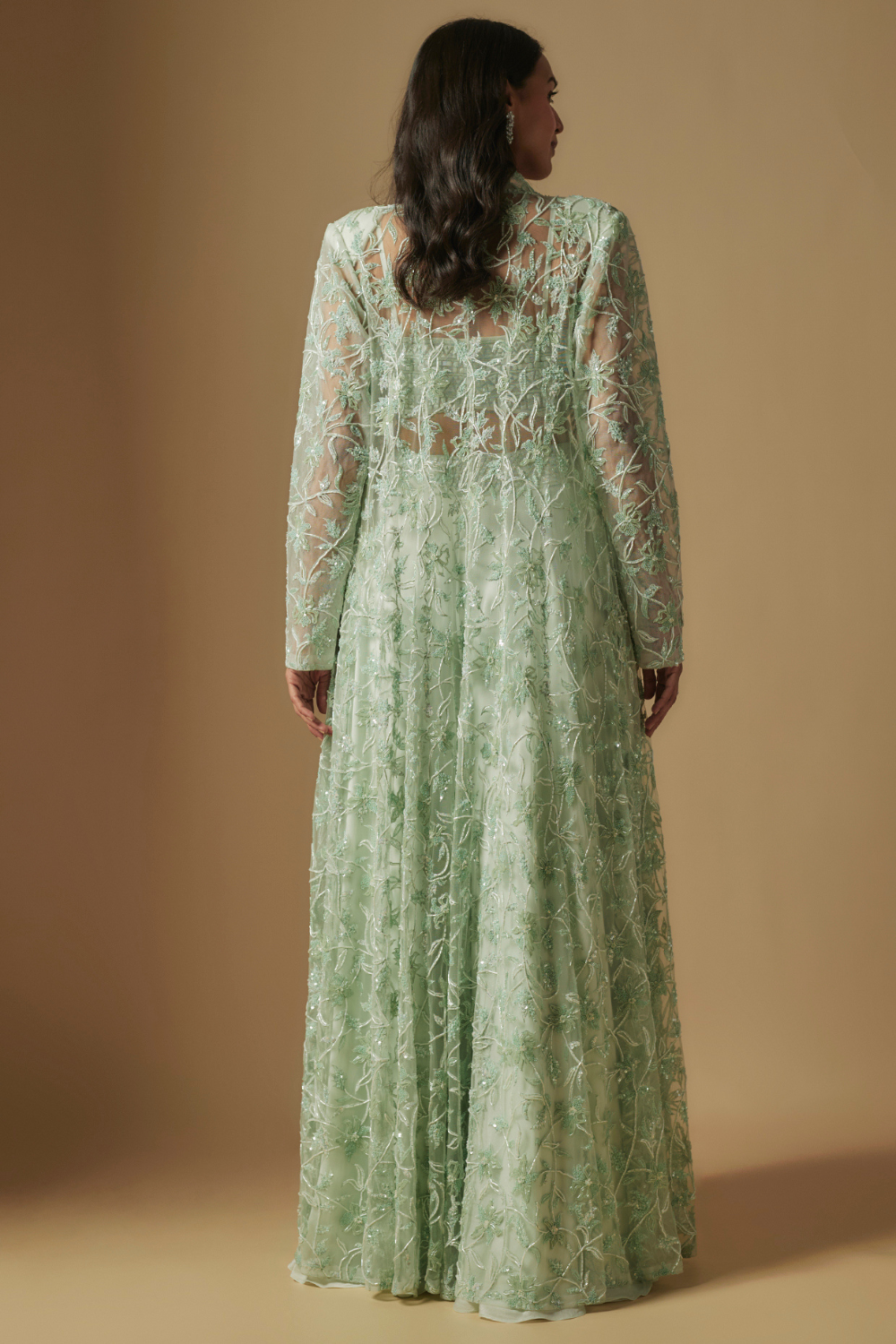 Avreal mirror work blouse paired with embroidered jacket and sharara