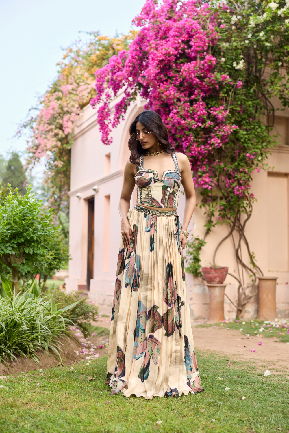 BEIGE FLORAL LEHENGA SET
