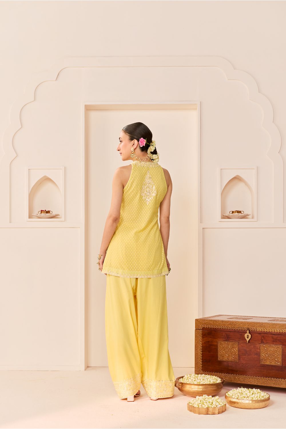 MIRAL - LEMON YELLOW SHORT KURTA WITH FARSI SALWAR AND DUPATTA