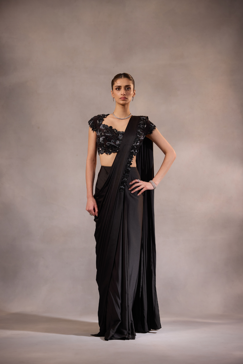 Black Drape Saree with Blouse