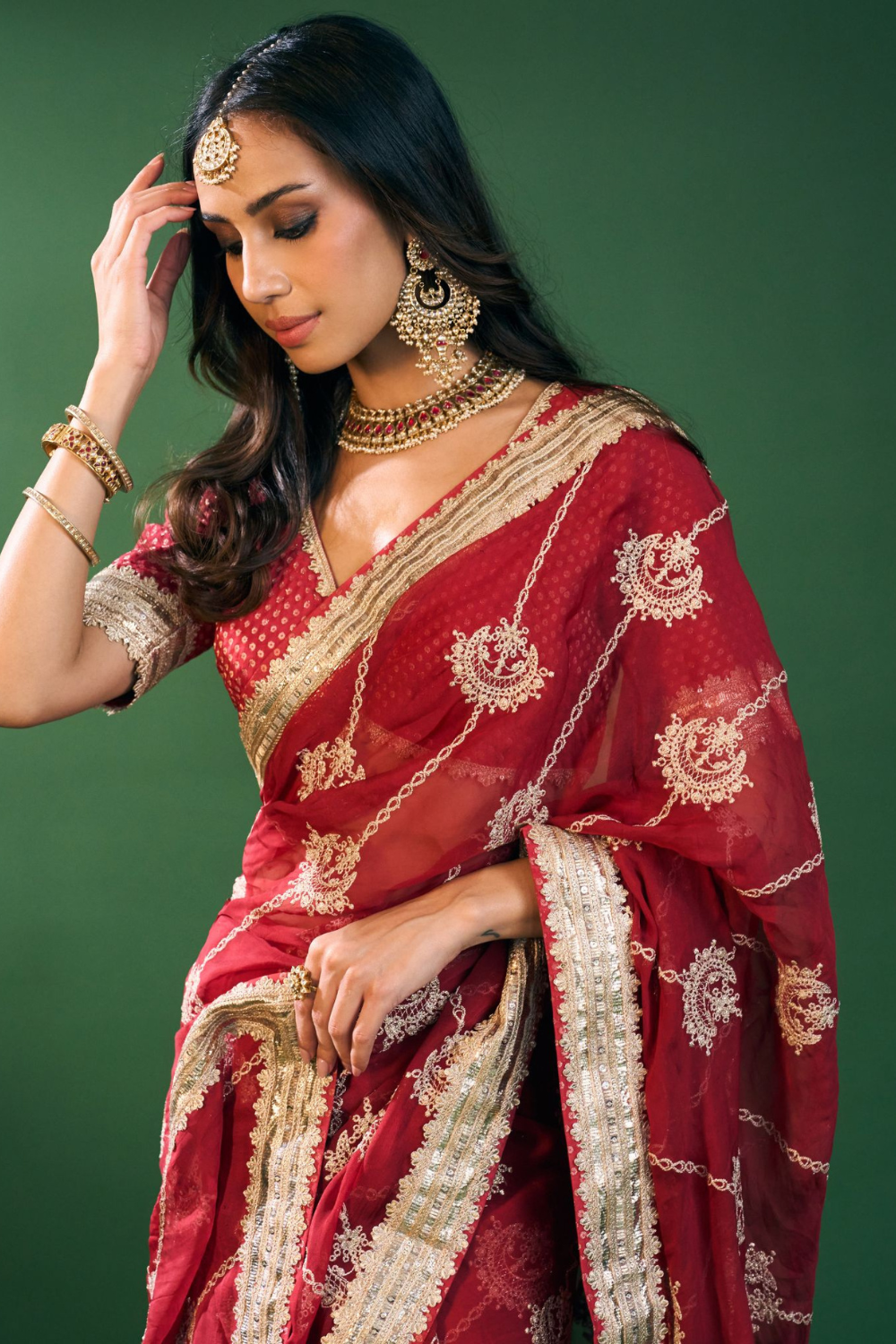 Kesa Organza Red Saree
