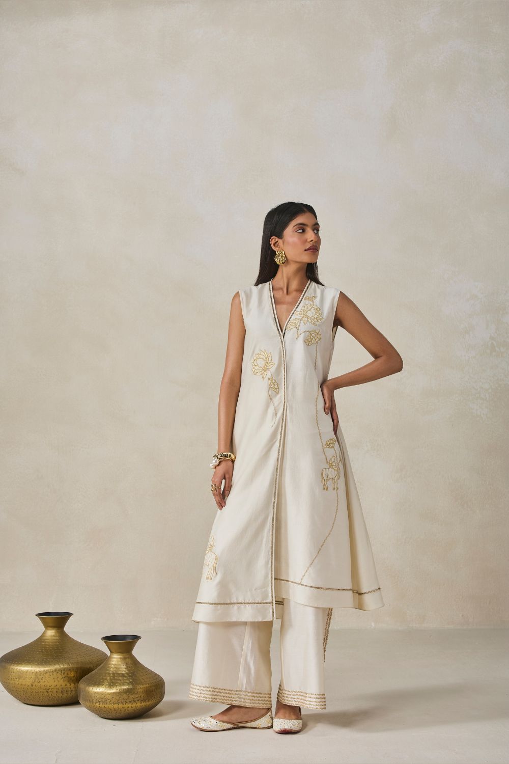 Chanderi Applique work Kurta With Pant Set