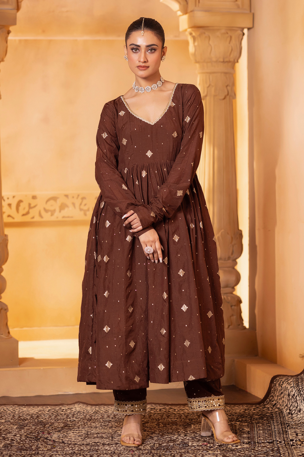 Brown Anarkali Set