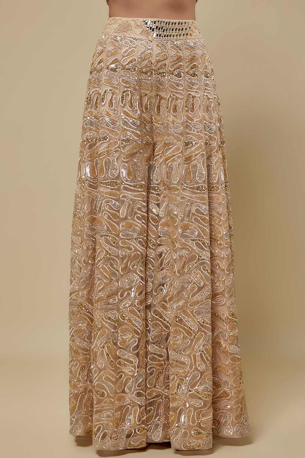 Couture  -Full embroidered sharara paired with mirror work blouse and and embroidered cape