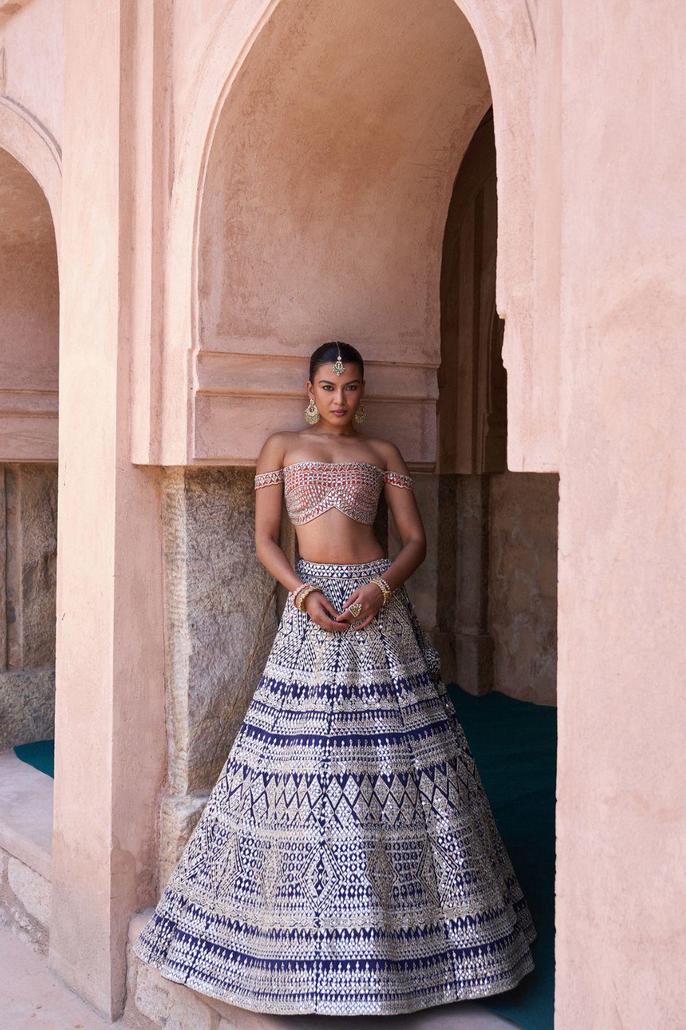 SITARA — Midnight Blue Raw Silk Lehenga Set with Contrast Blouse