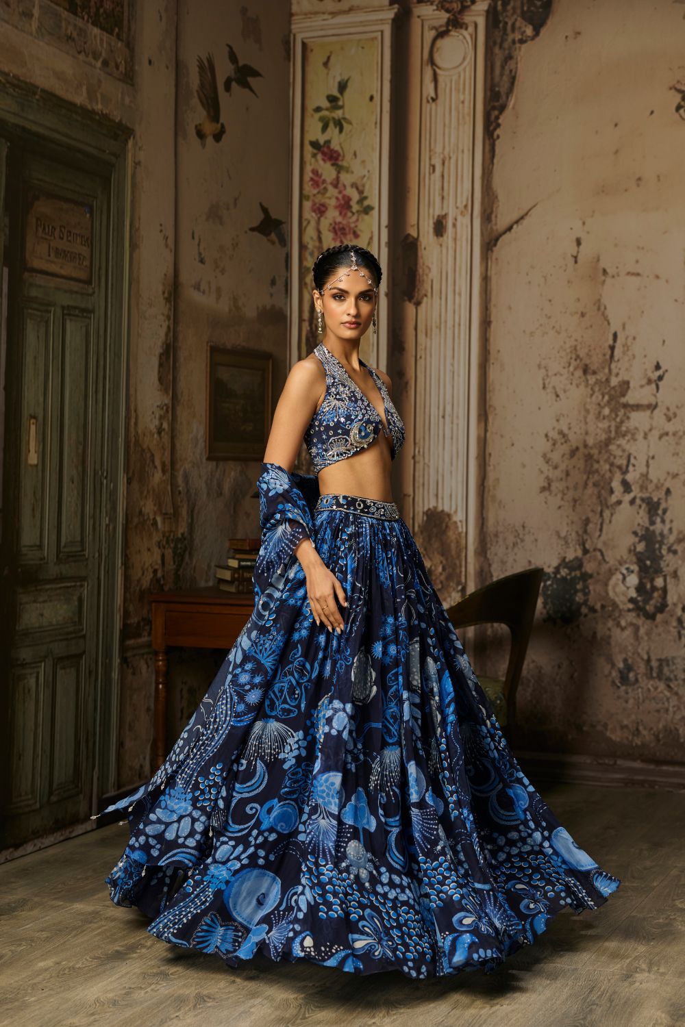 NAVY BLUE PRINTED & HIGHLIGHTED LEHENGA SET