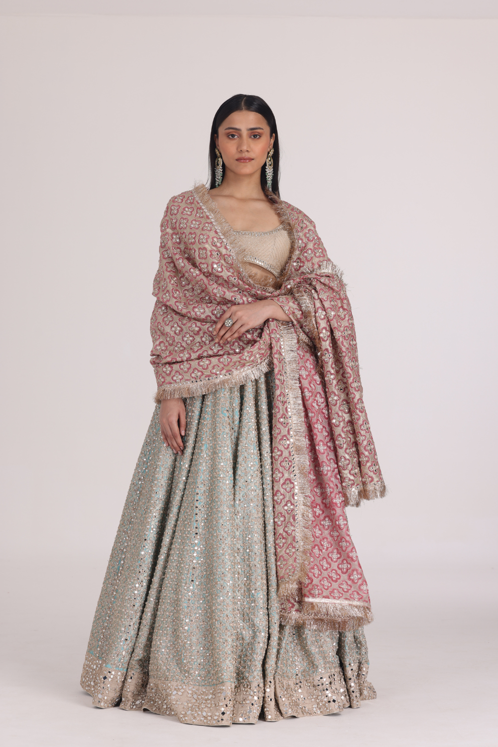 Sky Blue Pink Lehenga Set