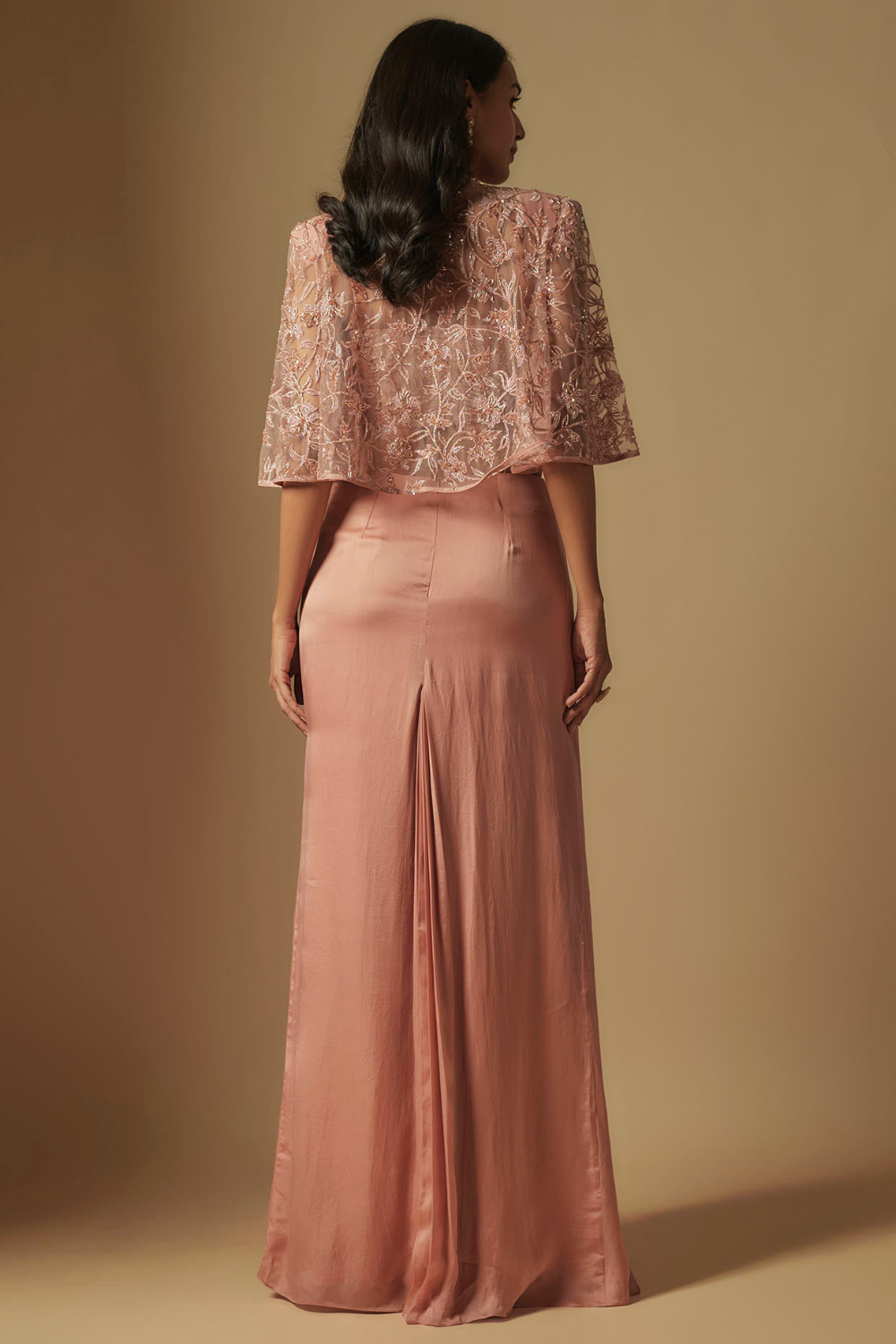Scena Hand embroidered blouse paired with cape and drape