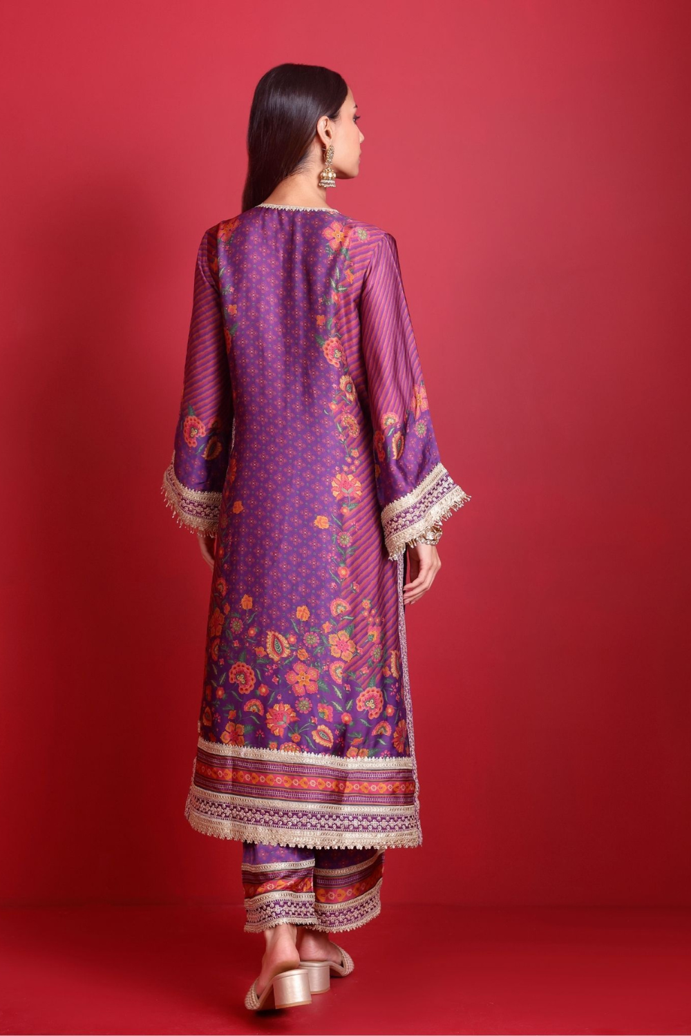 Osha Cupro Satin Purple Kurta Set