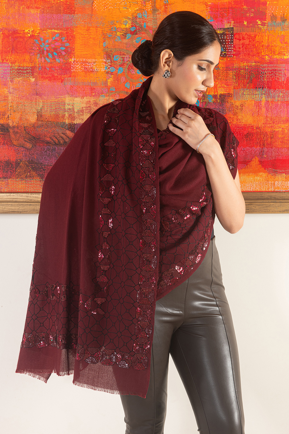 Persian Mirror Frame | Embroidered Pure Cashmere Stole
