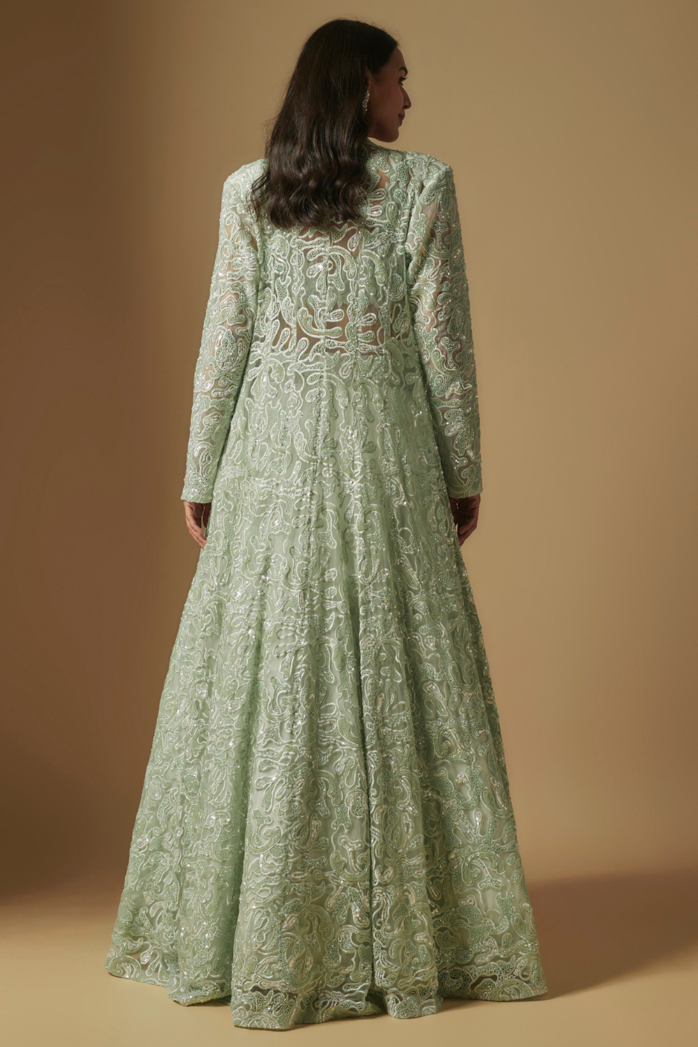 Dex Hand embroidered blouse paired with Long jacket and skirt