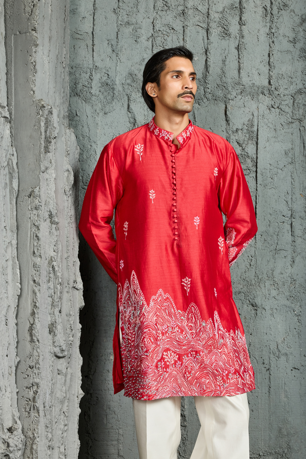 Red Gulrang Ridge Kurta Set