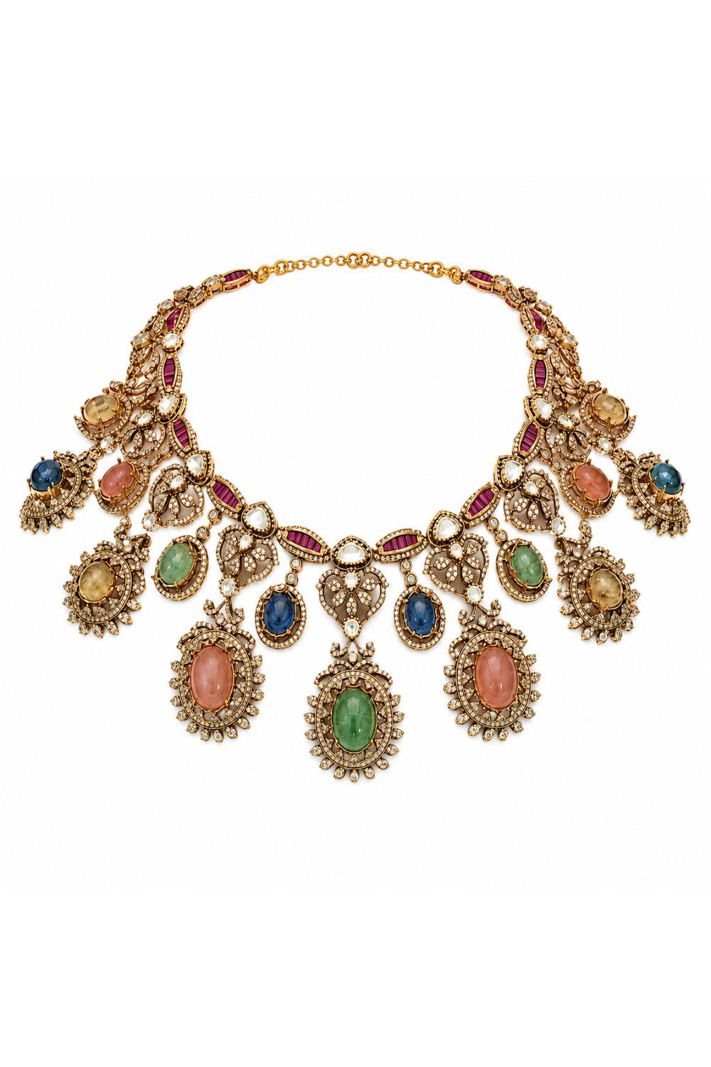 Multicolour Semi-Precious Stone Moissanite Necklace Set