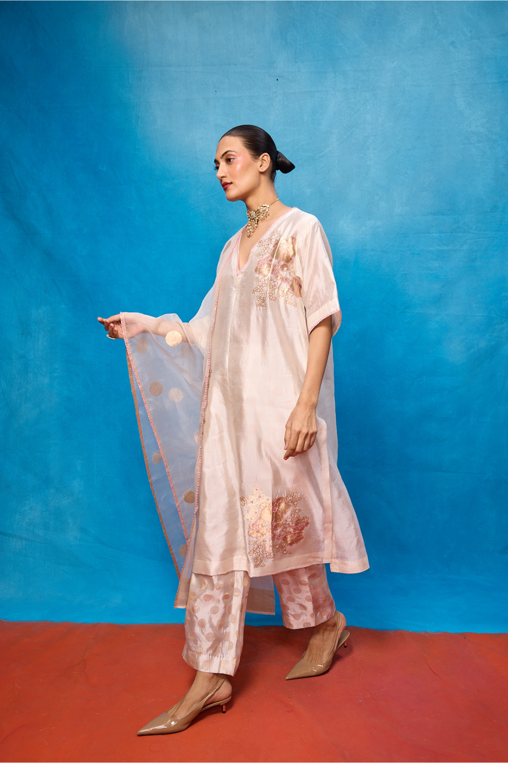 Handwoven Off-White Silk Banarasi Suit Set