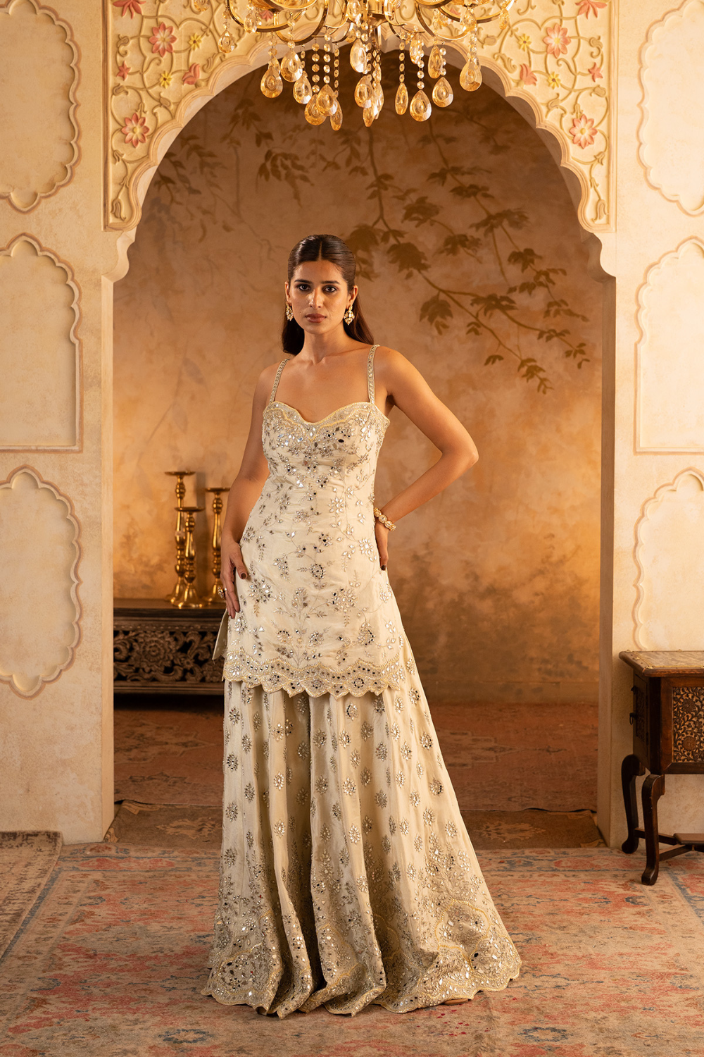 Gold Tissue Sharara Set