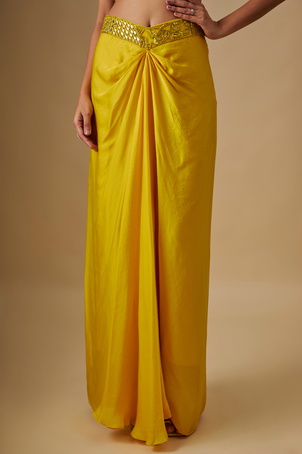 Mistral -Yellow  Drape Full mirror Blouse With Cape