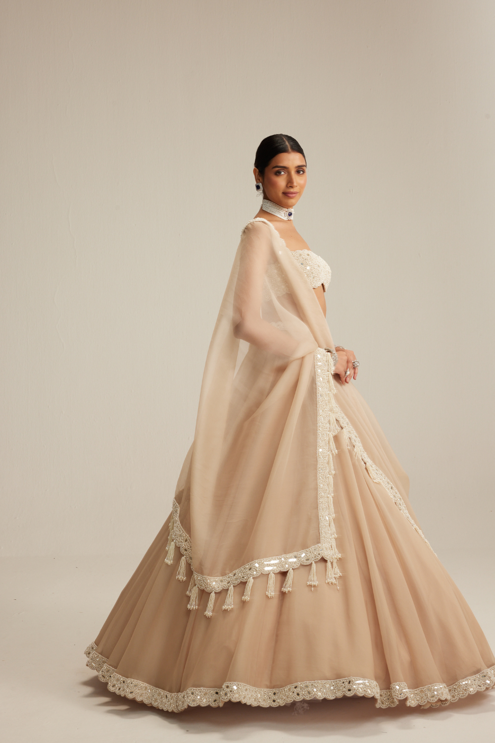 Light Beige Organza Lehenga Set