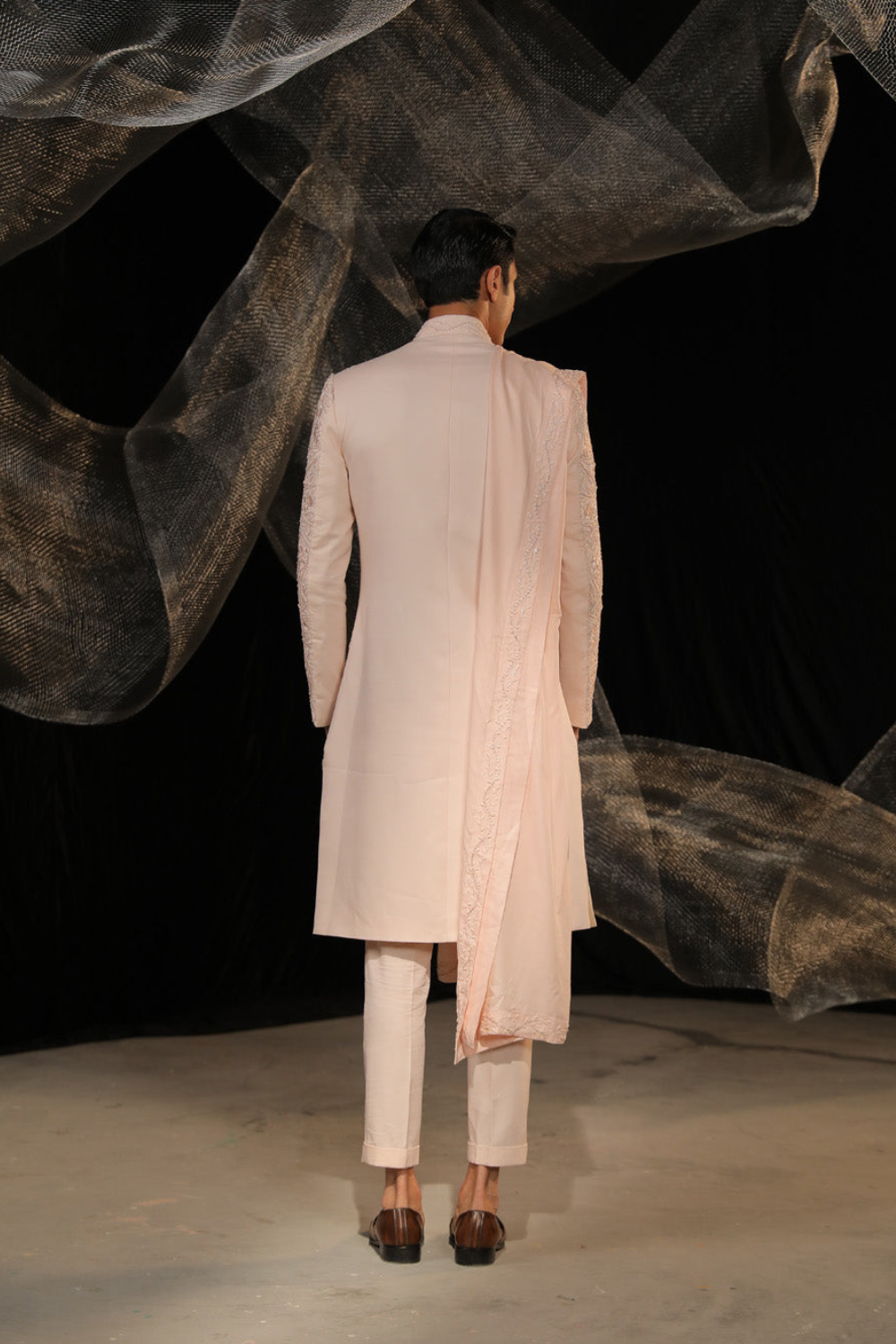 Crape Layerd Sherwani With Ai Designed Bead And Resham Work