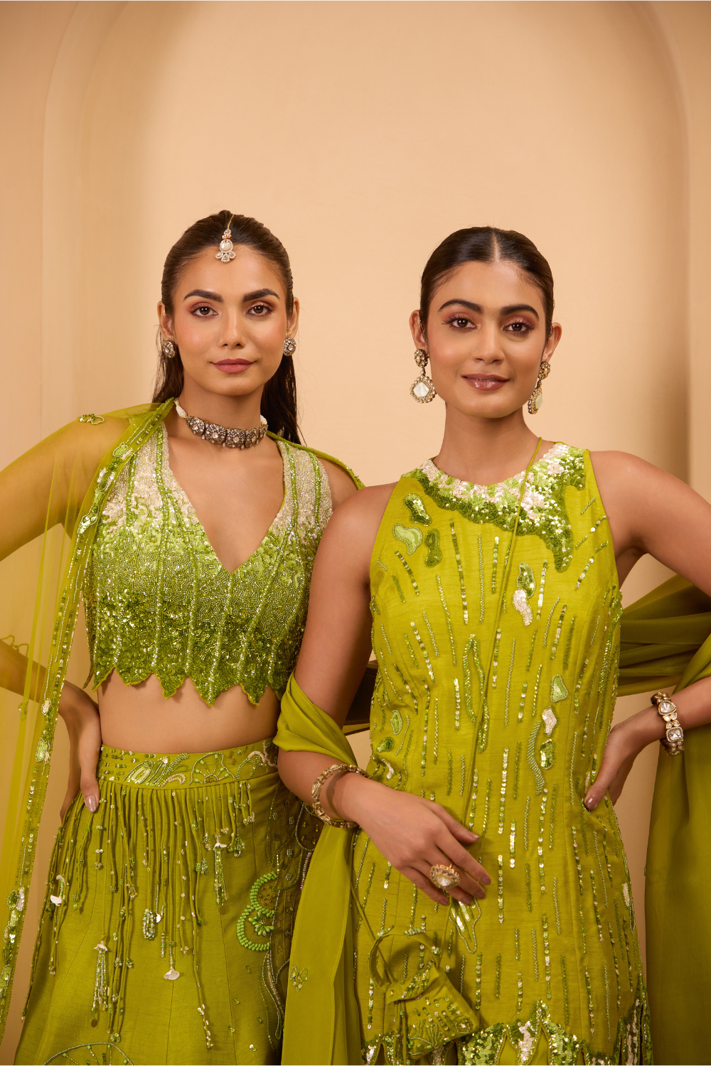 Hand Embroidered  V Neckline Blouse with Lehenga & Dupatta