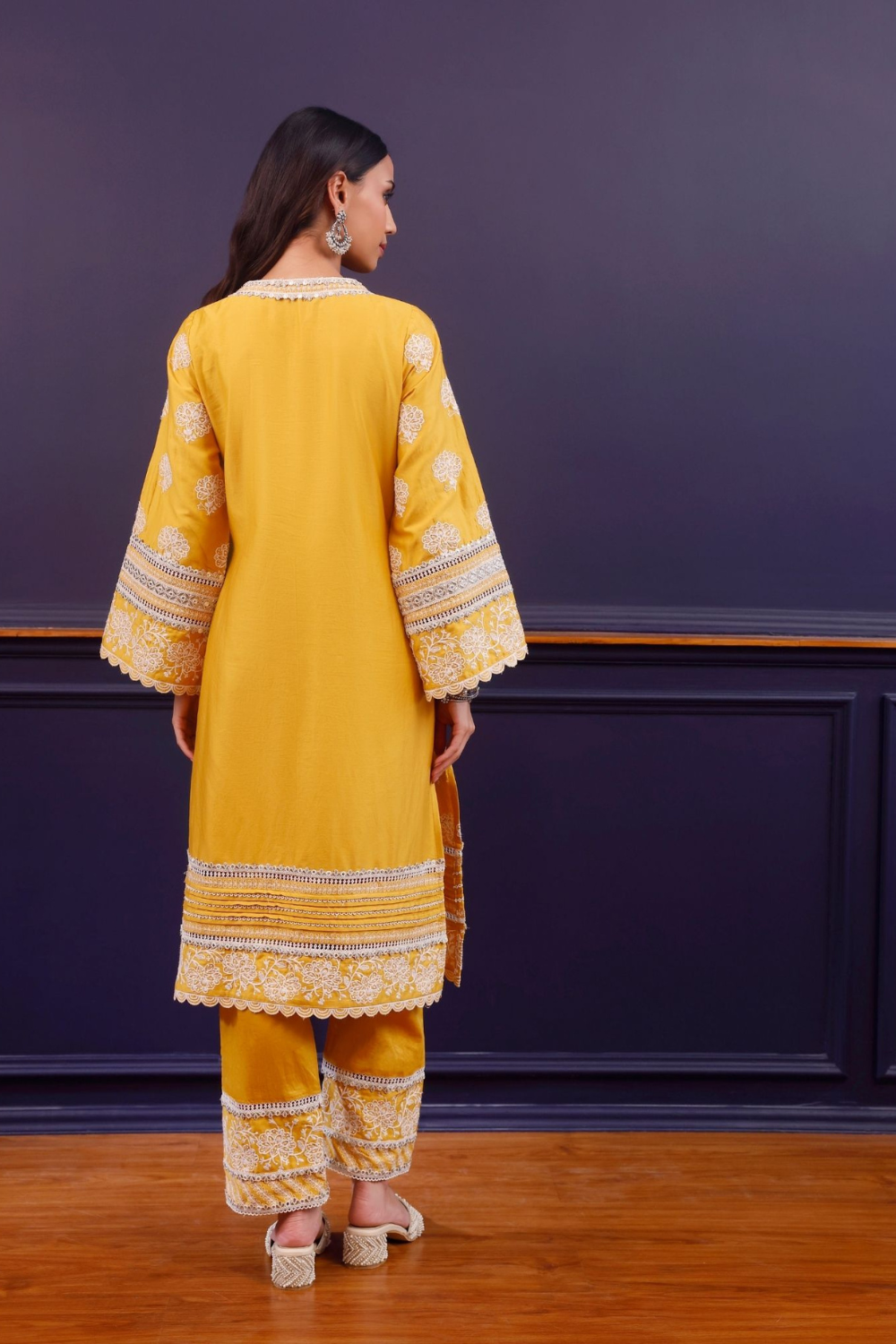 Reha Pima Satin Mustard Kurta Set
