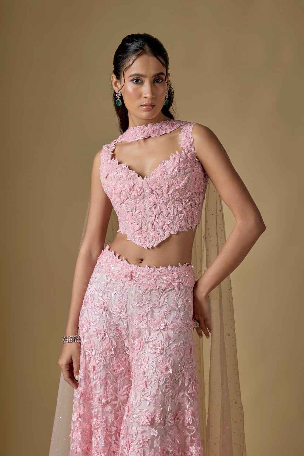 Laken -Baby Pink Sharara with Dupatta and Corset Blouse