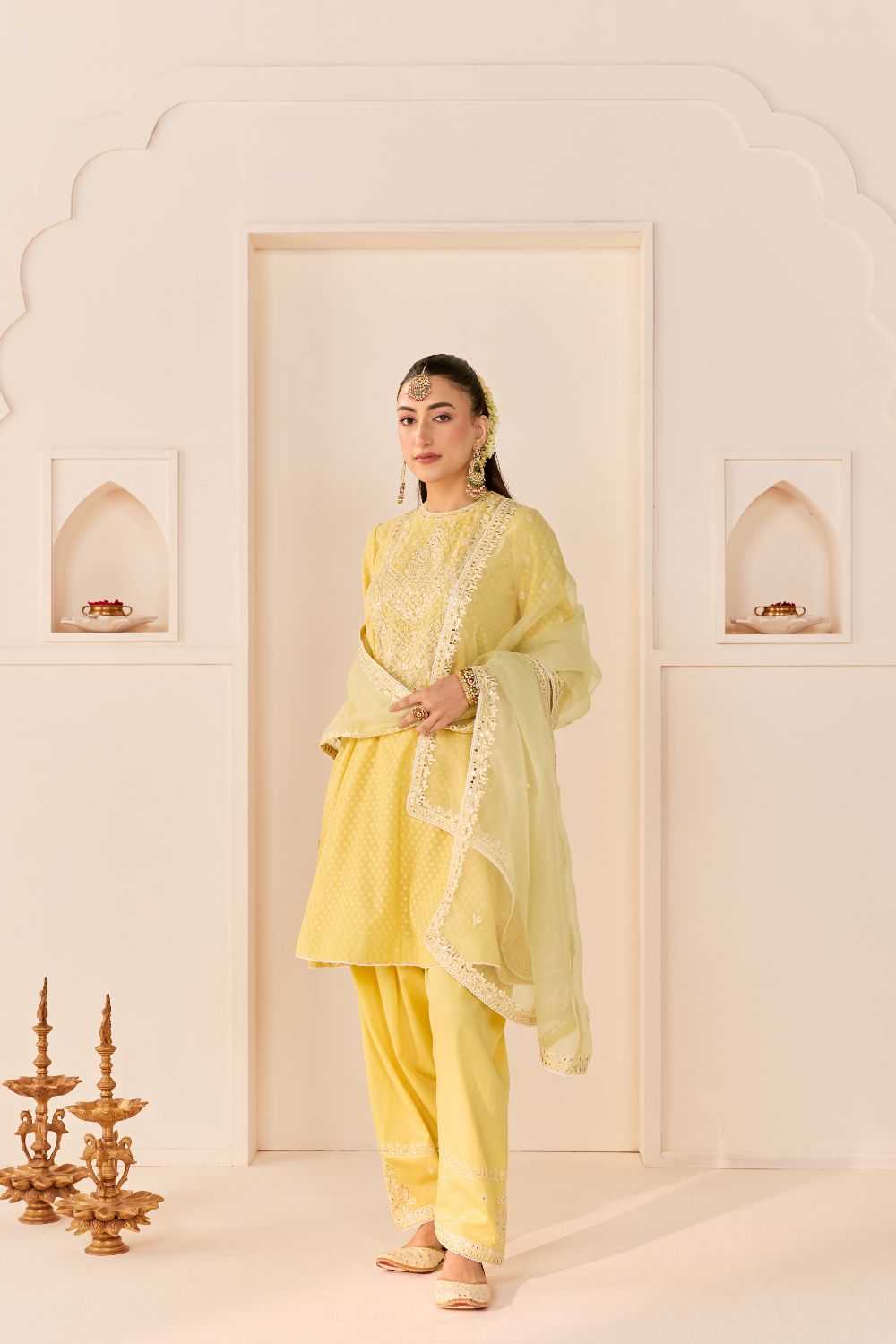 NIDA - LEMON YELLOW  SHORT CHOGA WITH FARSHI SALWAR AND DUPATTA