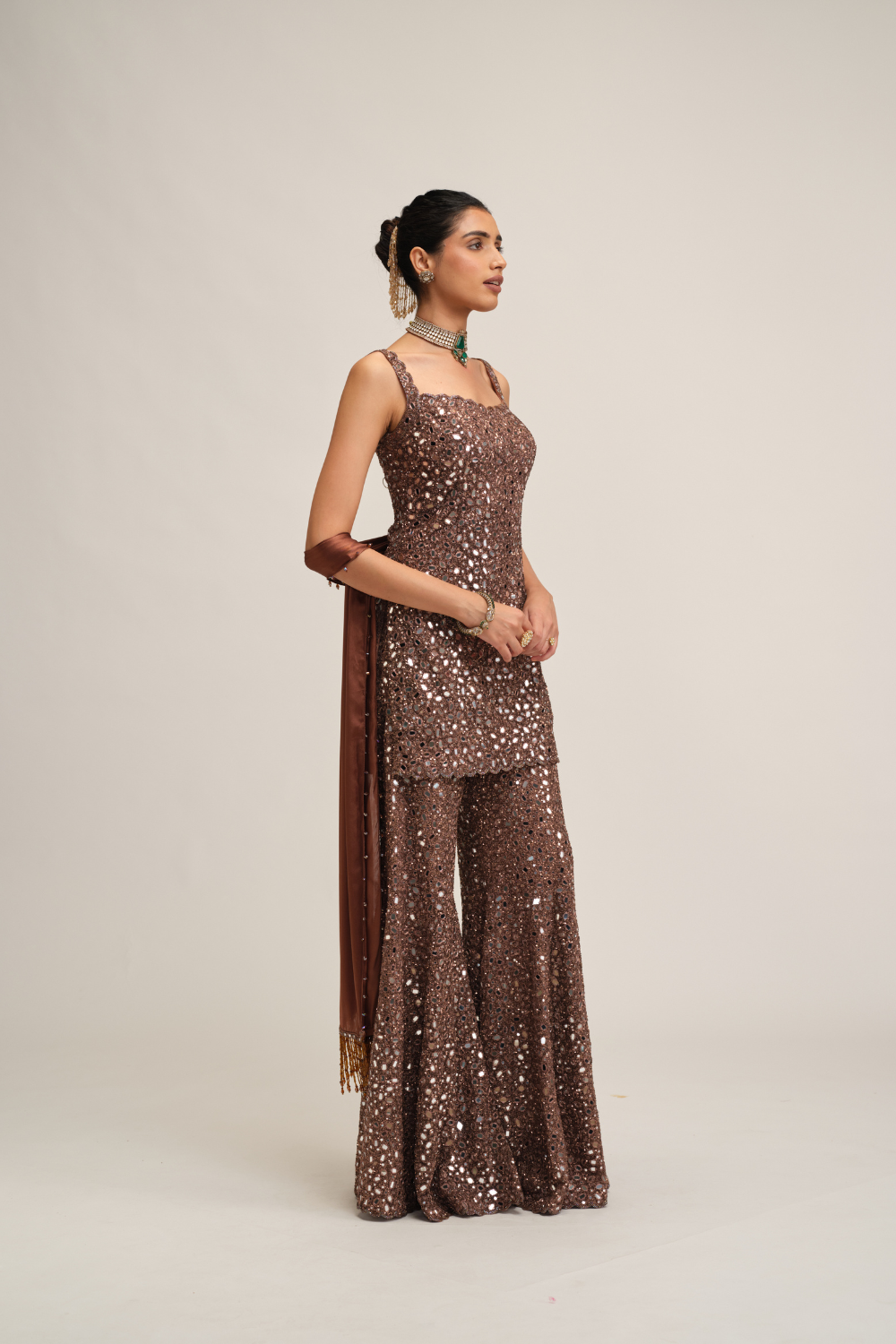 Deep Beige Kurta Sharara Set