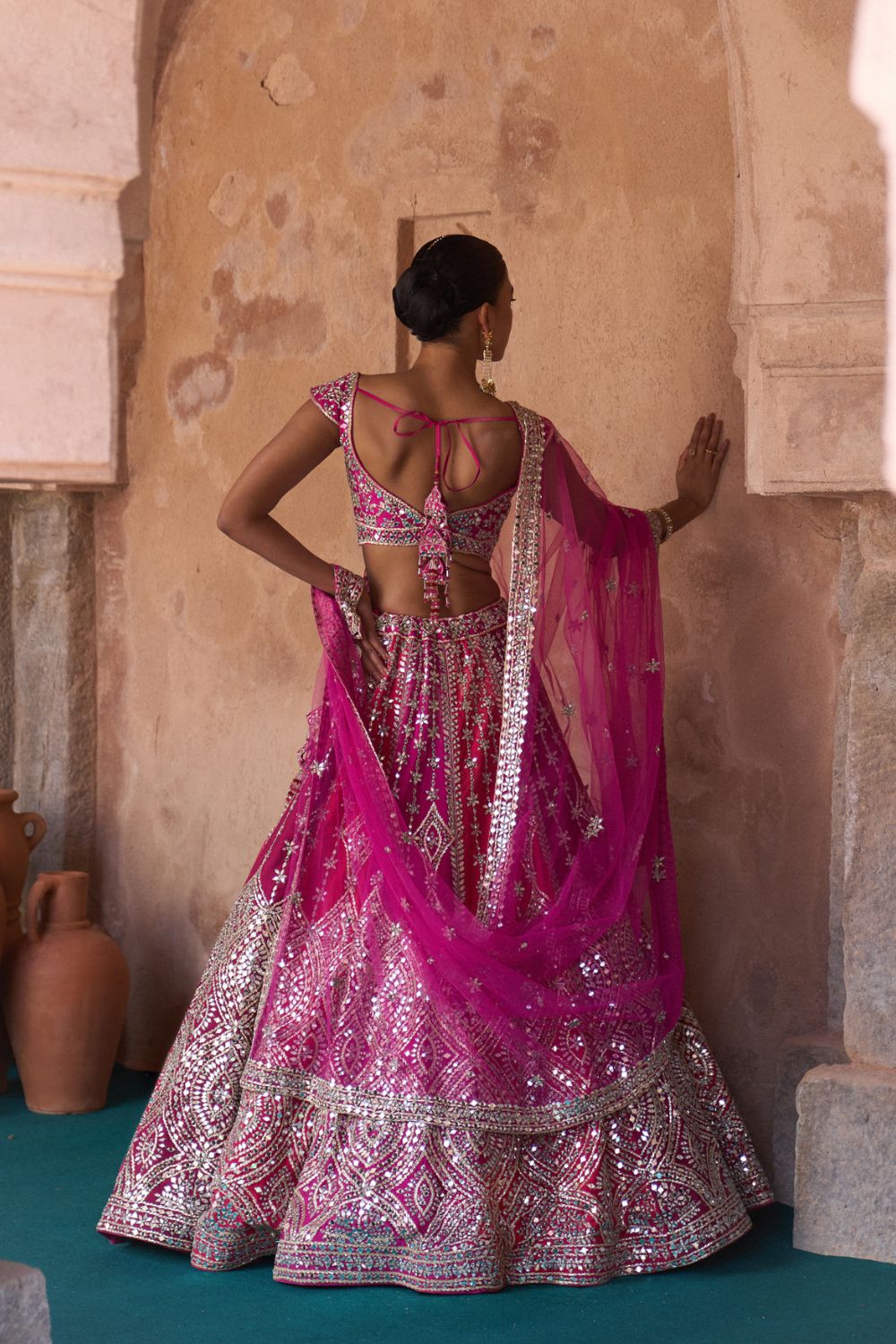 AGNI — Multicolored Raw Silk Lehenga Set