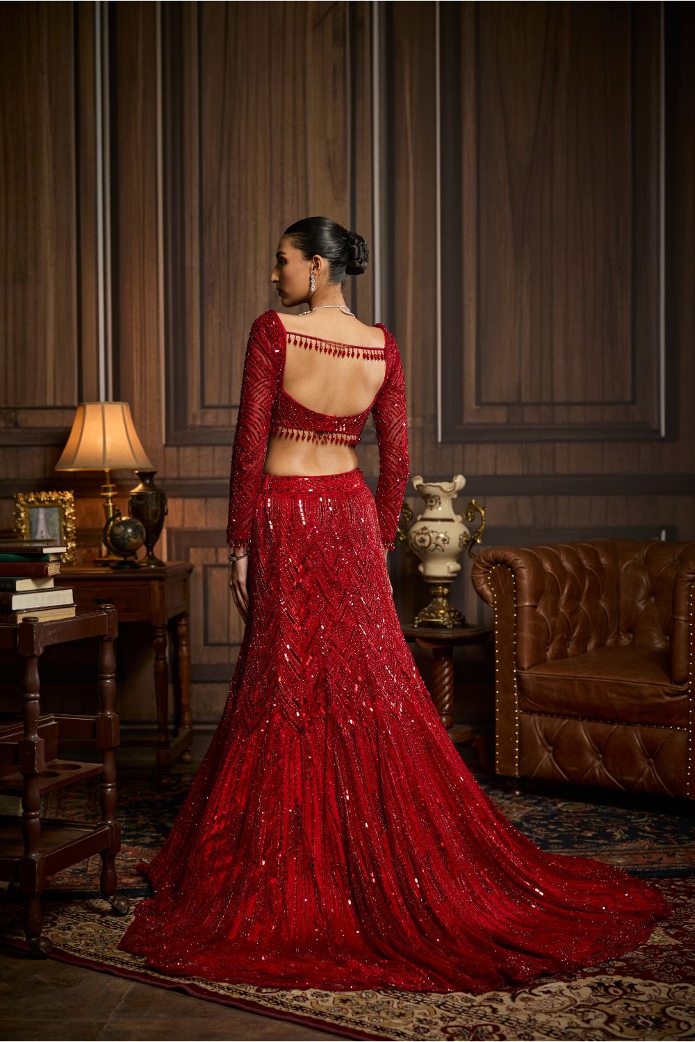 VERMELLION RED EMBROIDERED MERMAID SKIRT SET